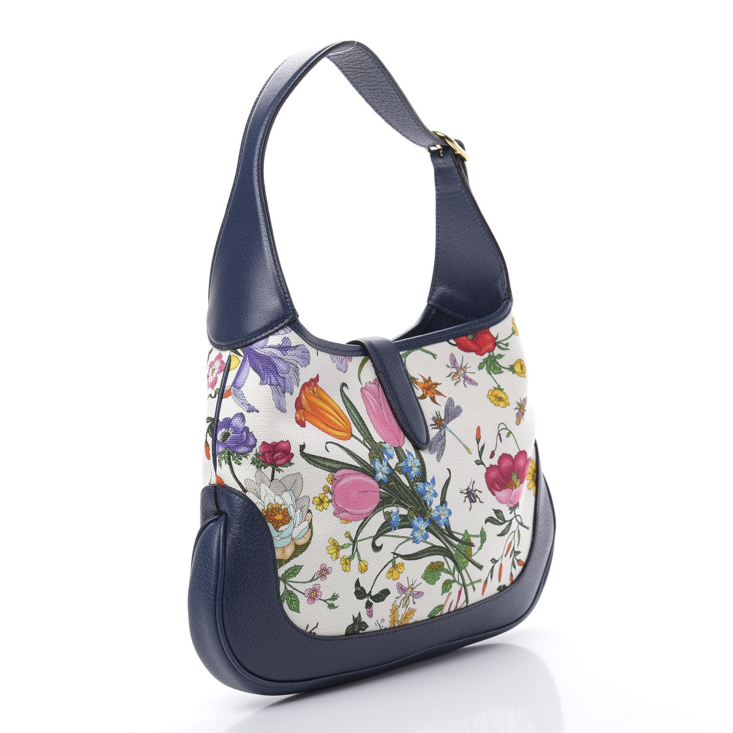 Gucci Canvas Flora Medium Jackie Hobo Blue Agata 4 of 12