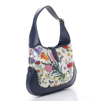 Gucci Canvas Flora Medium Jackie Hobo Blue Agata 4 of 12