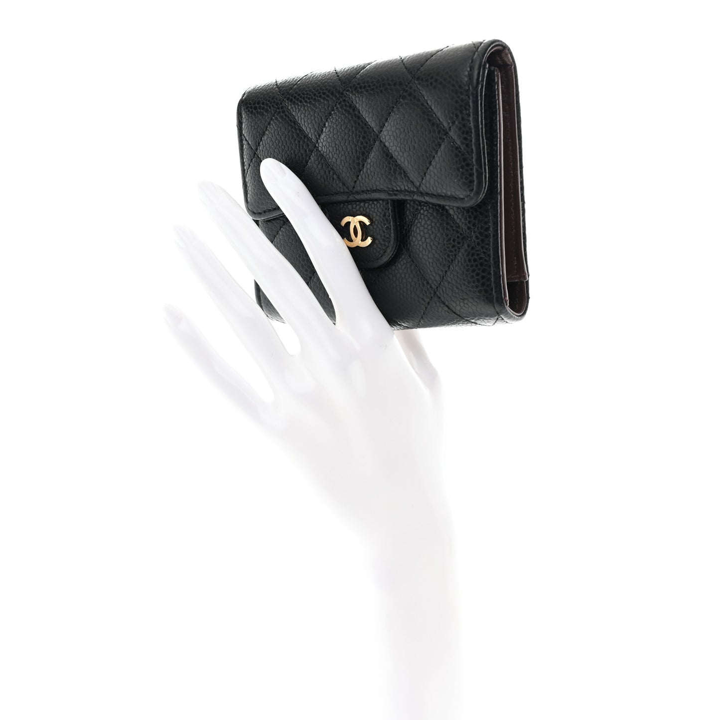 Caviar Quilted Compact Flap Wallet Black