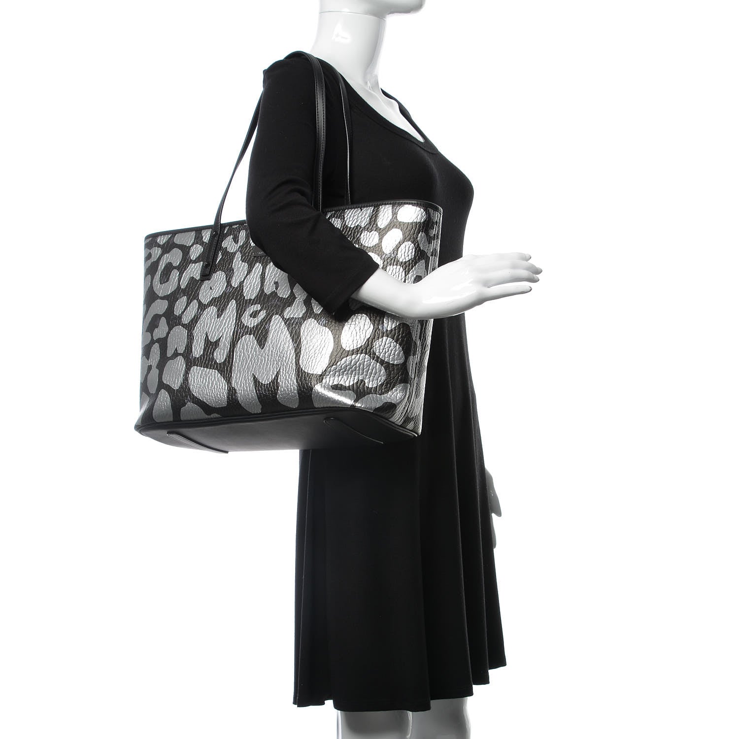 MCM Visetos Metallic Leopard Print Medium Anya Shopper Tote Black 2 of 8