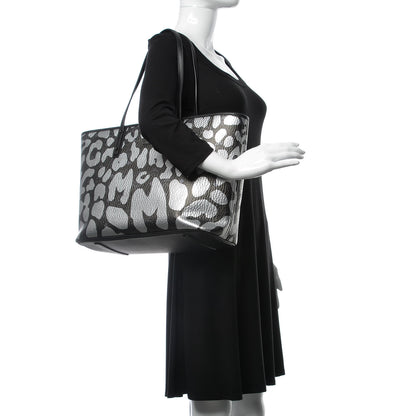 MCM Visetos Metallic Leopard Print Medium Anya Shopper Tote Black 2 of 8