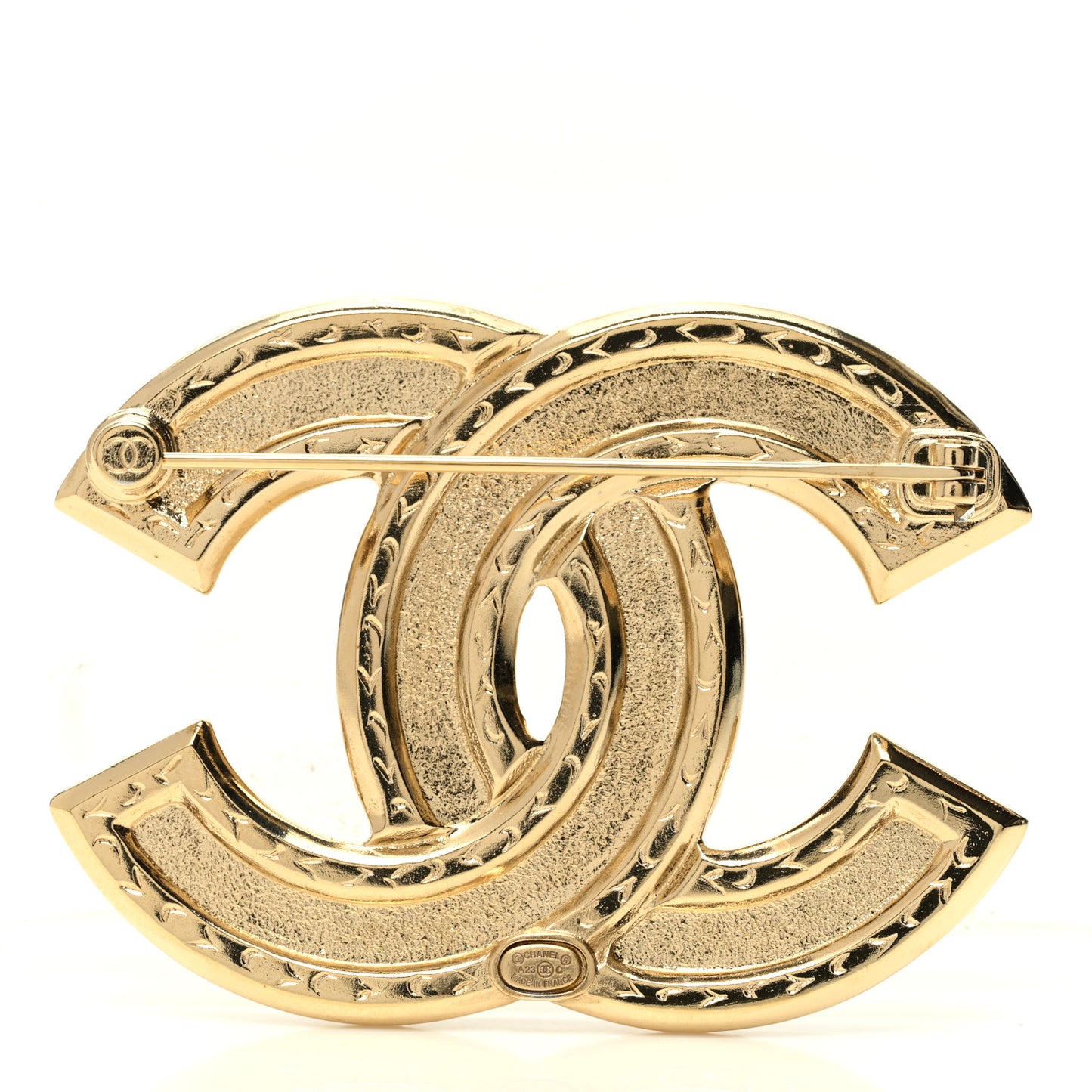 Crystal Quilted CC Brooch Gold