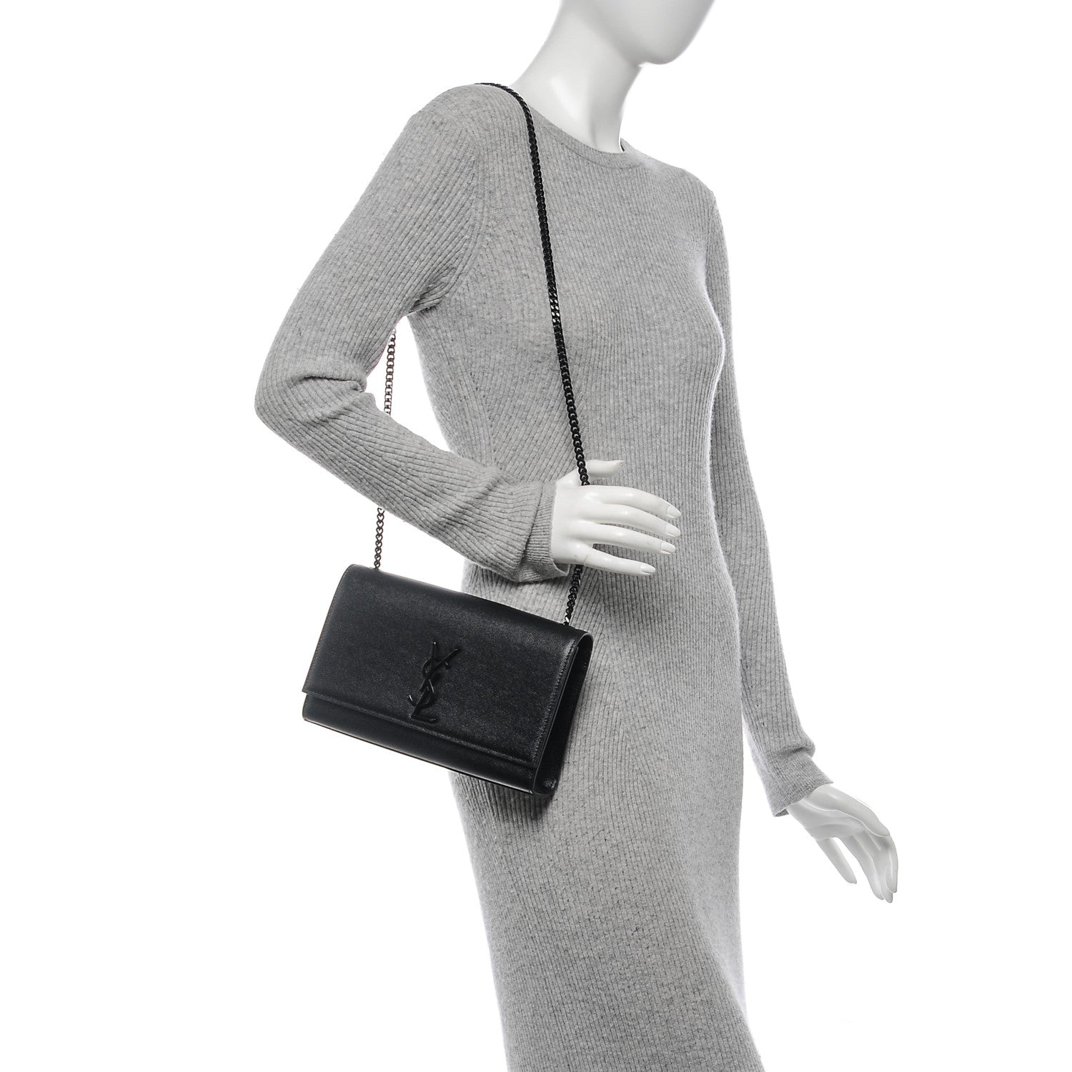 Saint Laurent Grain De Poudre Medium Classic Monogram Kate Satchel Black 2 of 6