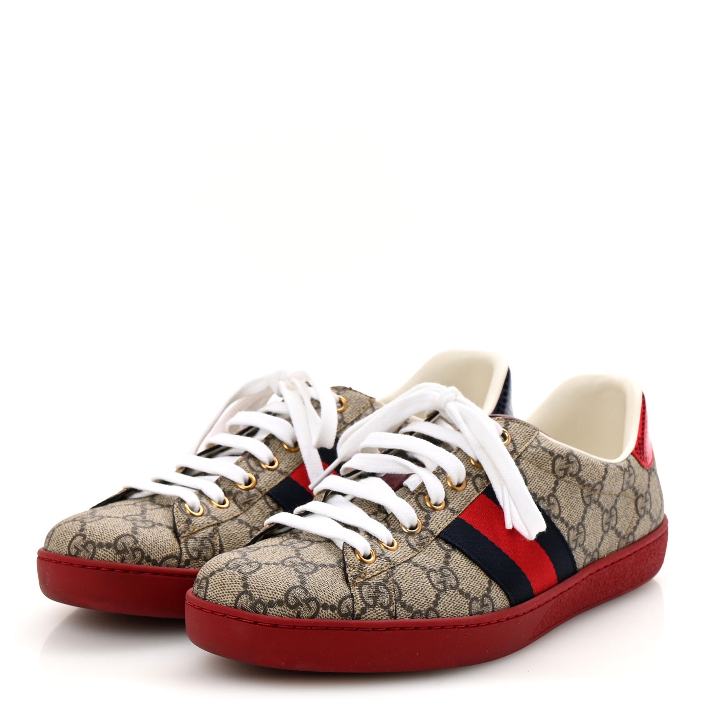 GG Supreme Monogram Ayers Web Mens New Ace Sneakers 8 Beige Ebony Red