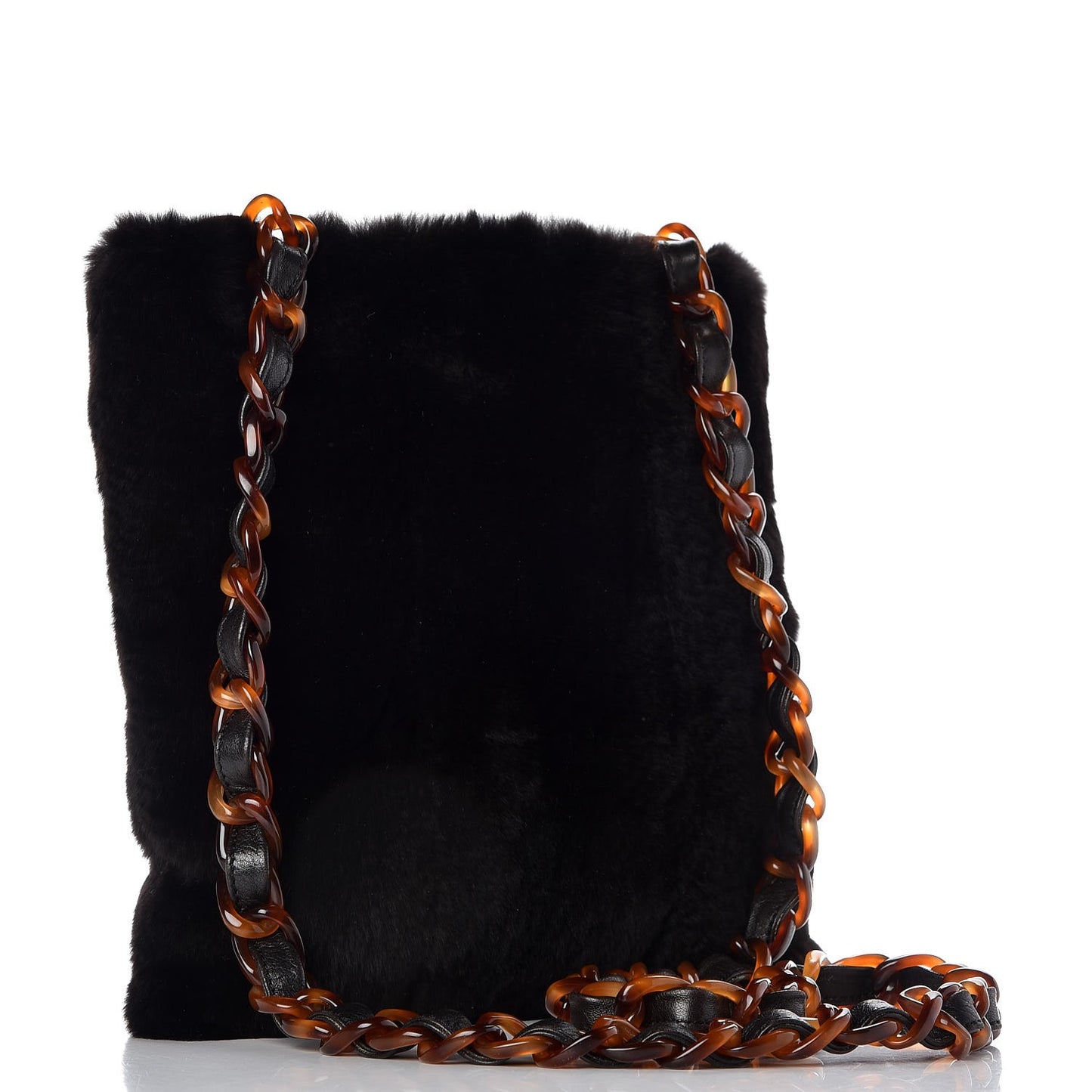 Rabbit Fur Tortoise Chain Shoulder Bag Black