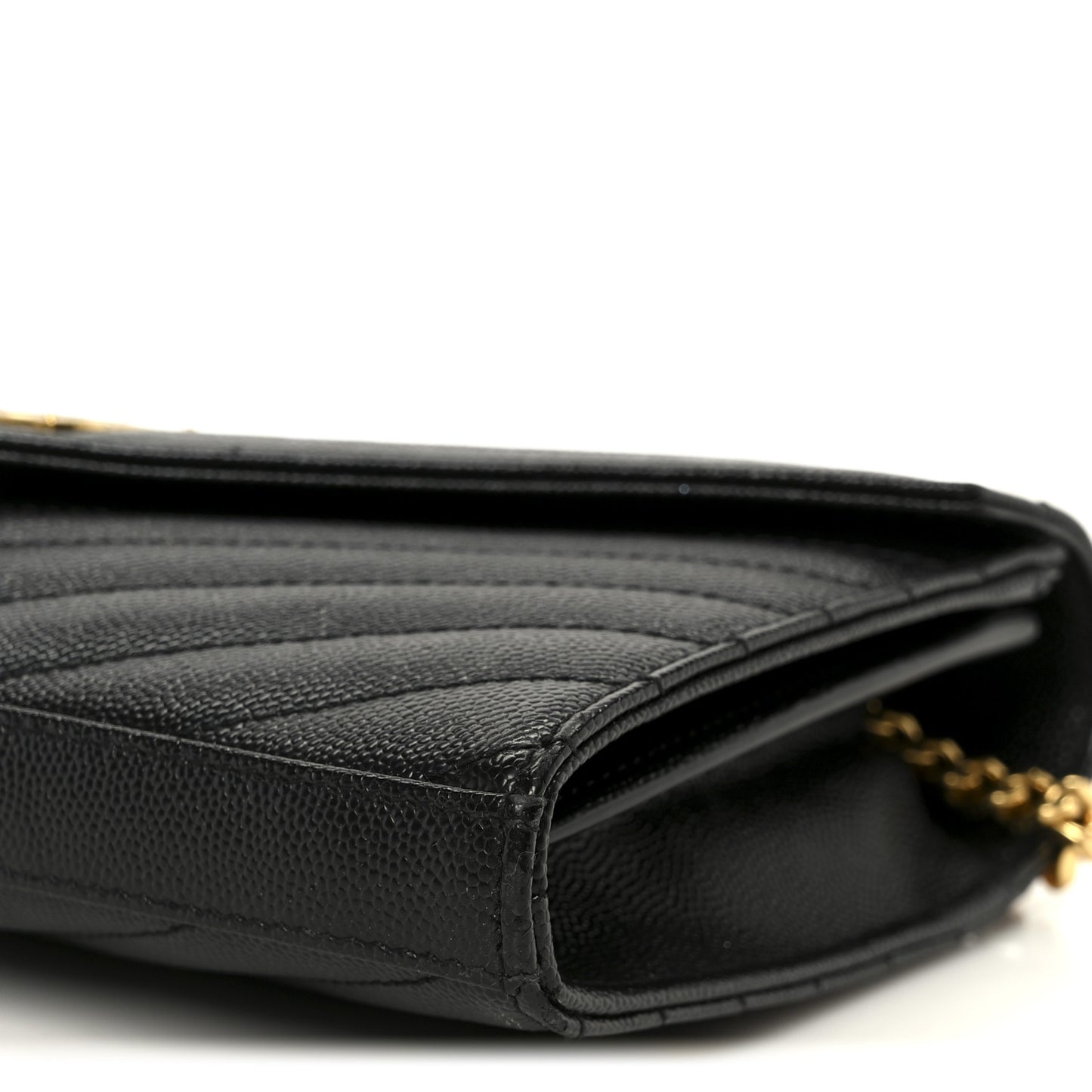 Grain De Poudre Matelasse Chevron Monogram Chain Wallet Black