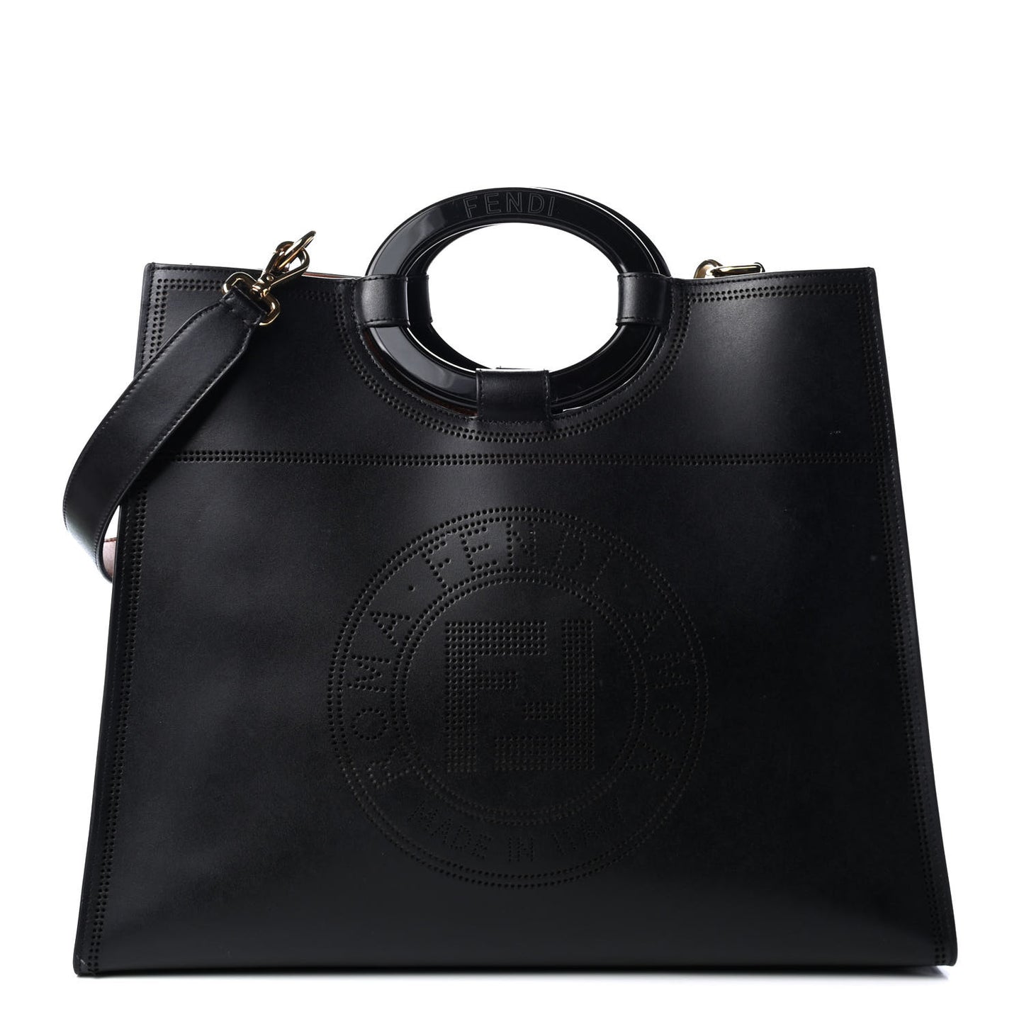 Vitello Liberty Plexiglass Stamp Patch Perforated Medium Runaway Shopper Tote Black