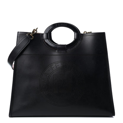 Fendi Vitello Liberty Plexiglass Stamp Patch Perforated Medium Runaway Shopper Tote Black 1 of 4