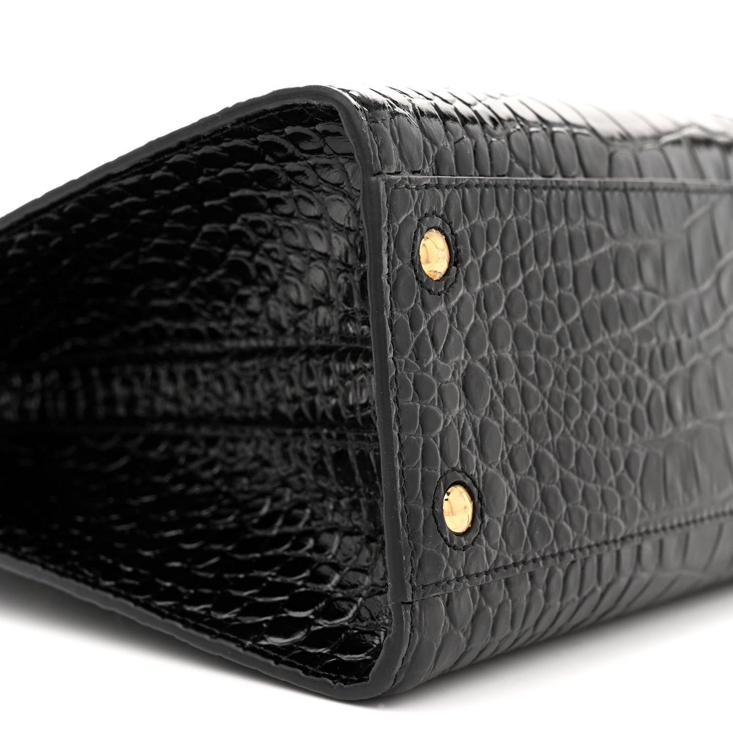 Crocodile Embossed Calfskin Small Frances Tote Black