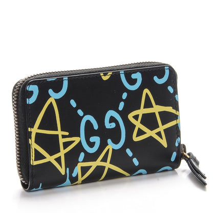 Gucci Calfskin GucciGhost Zip Around Card Case Black New Acquamarine 3 of 7