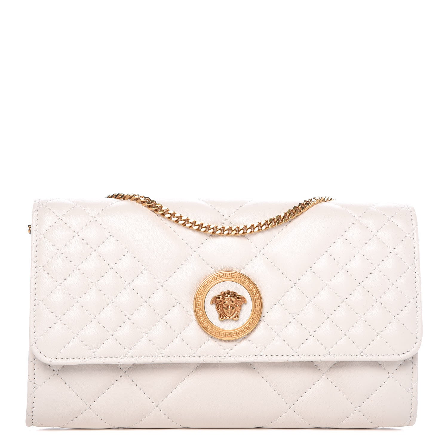 Versace Calfskin Icon Quilted Wallet On Chain Crossbody White 1 of 8