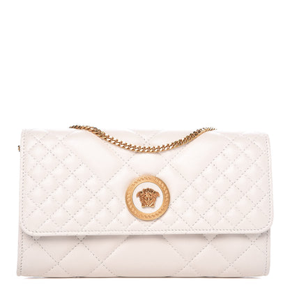 Versace Calfskin Icon Quilted Wallet On Chain Crossbody White 1 of 8
