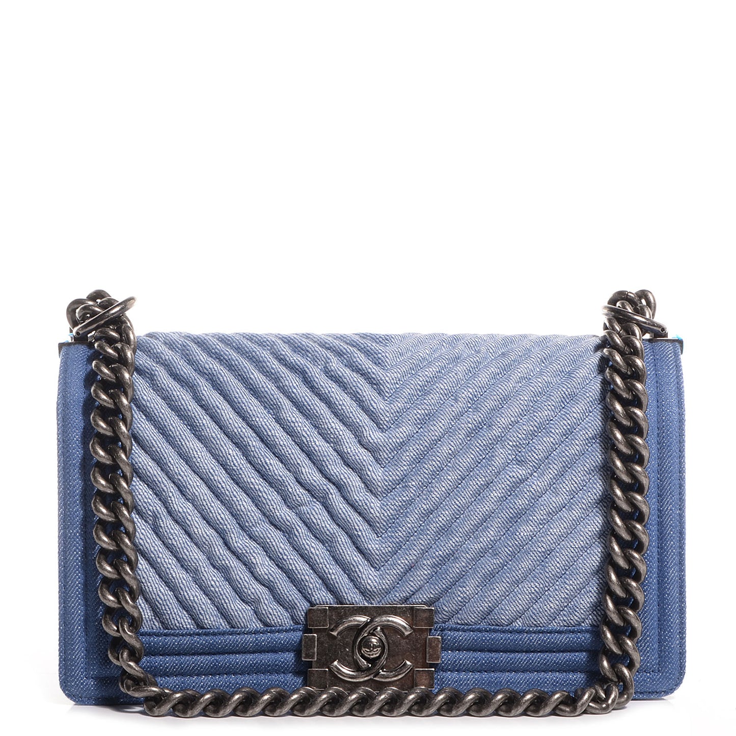 Denim Chevron Medium Boy Flap Light Blue