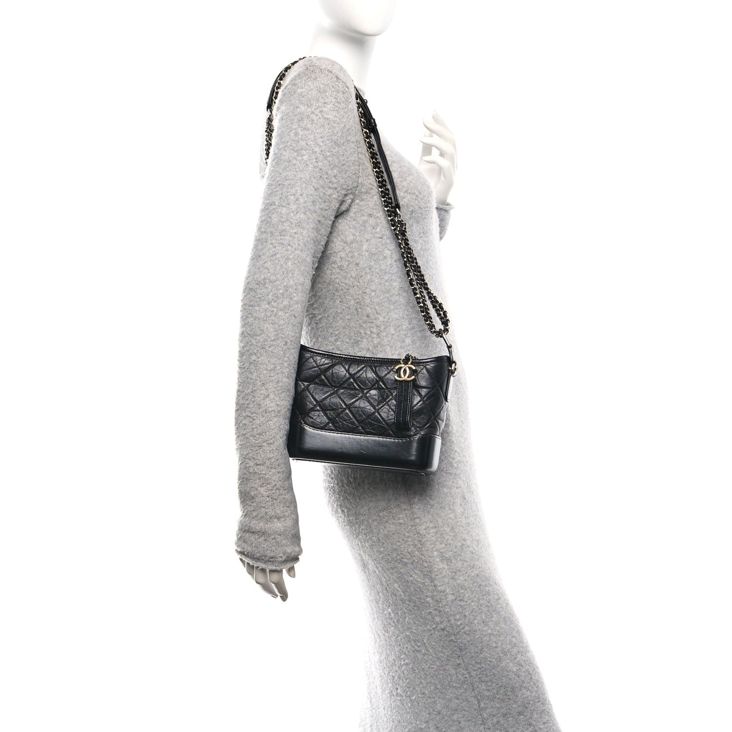 Aged Calfskin Quilted Small Gabrielle Hobo Black