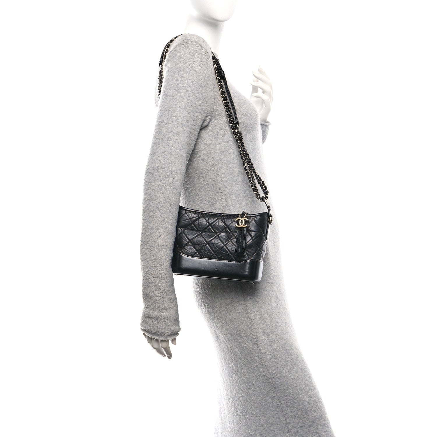 Chanel Aged Calfskin Quilted Small Gabrielle Hobo Black 2 of 10