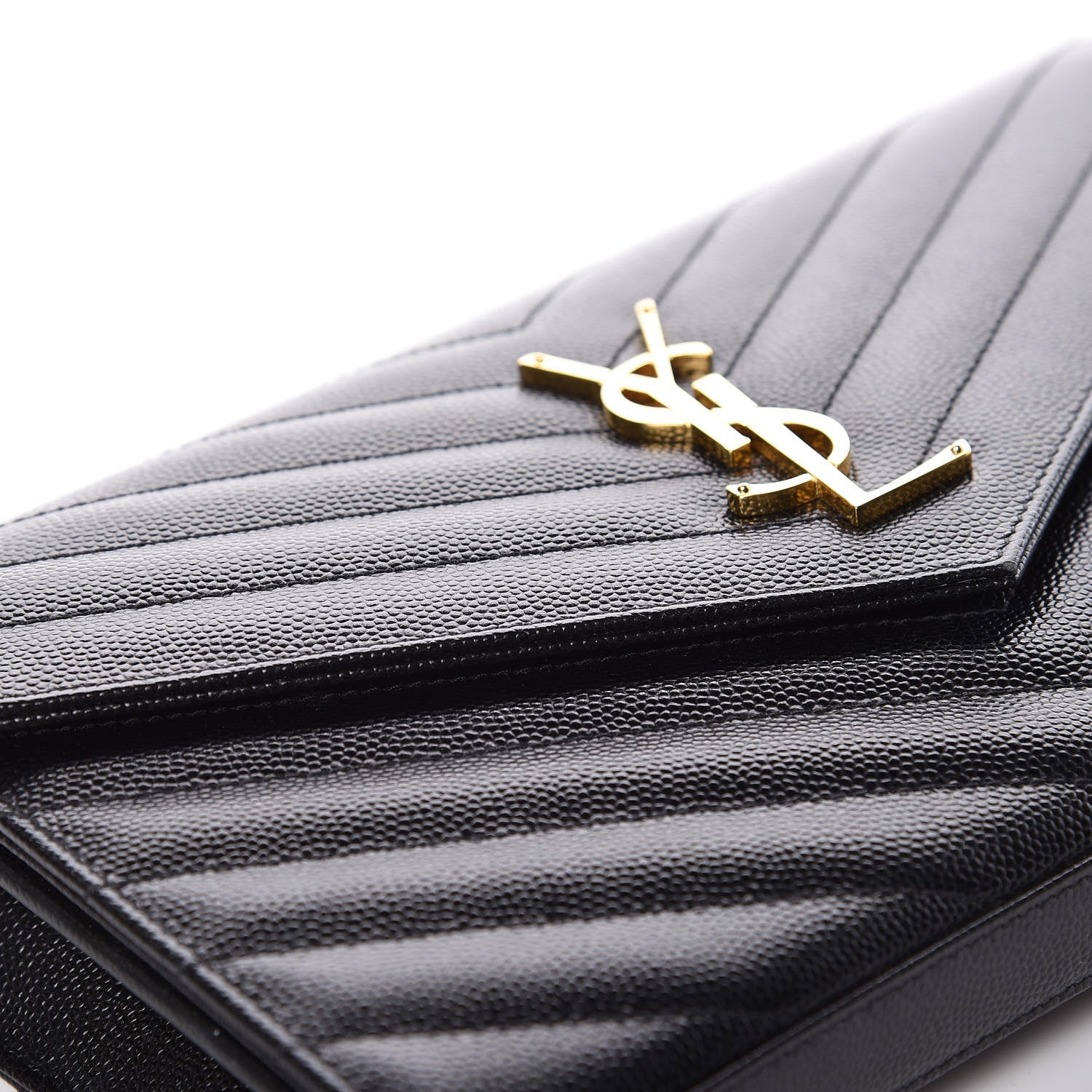Saint Laurent Grain De Poudre Matelasse Chevron Monogram Chain Wallet Black 13 of 17