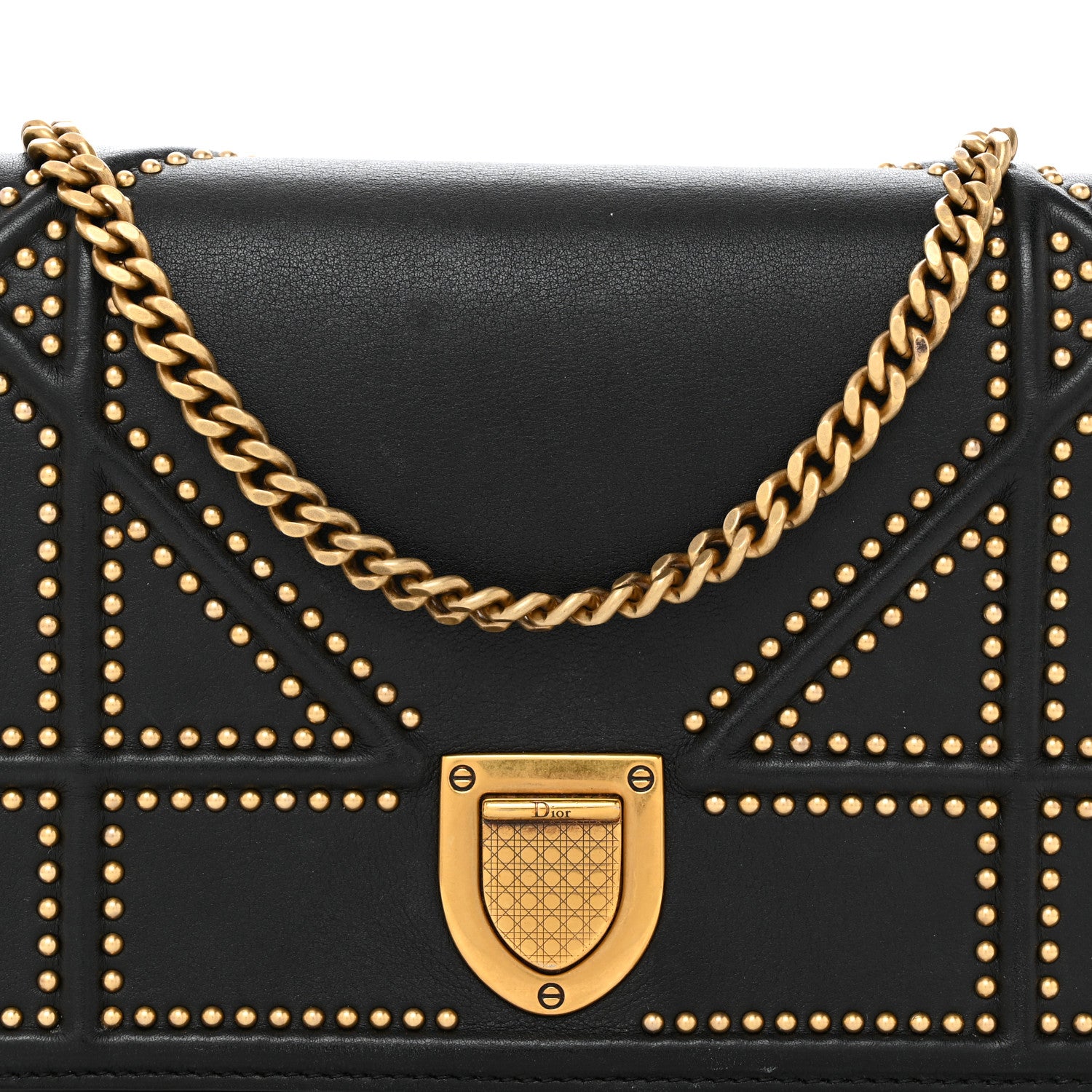Christian Dior Calfskin Studded Diorama Wallet on Chain Pouch Black 8 of 10