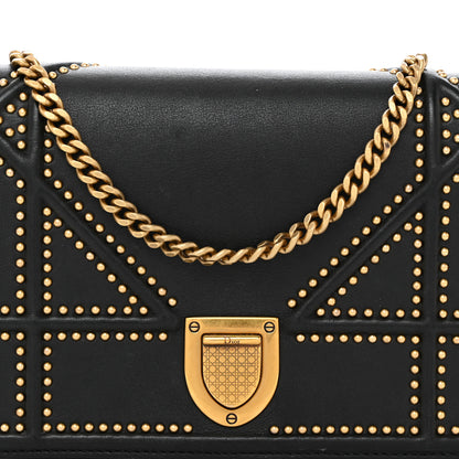Christian Dior Calfskin Studded Diorama Wallet on Chain Pouch Black 8 of 10