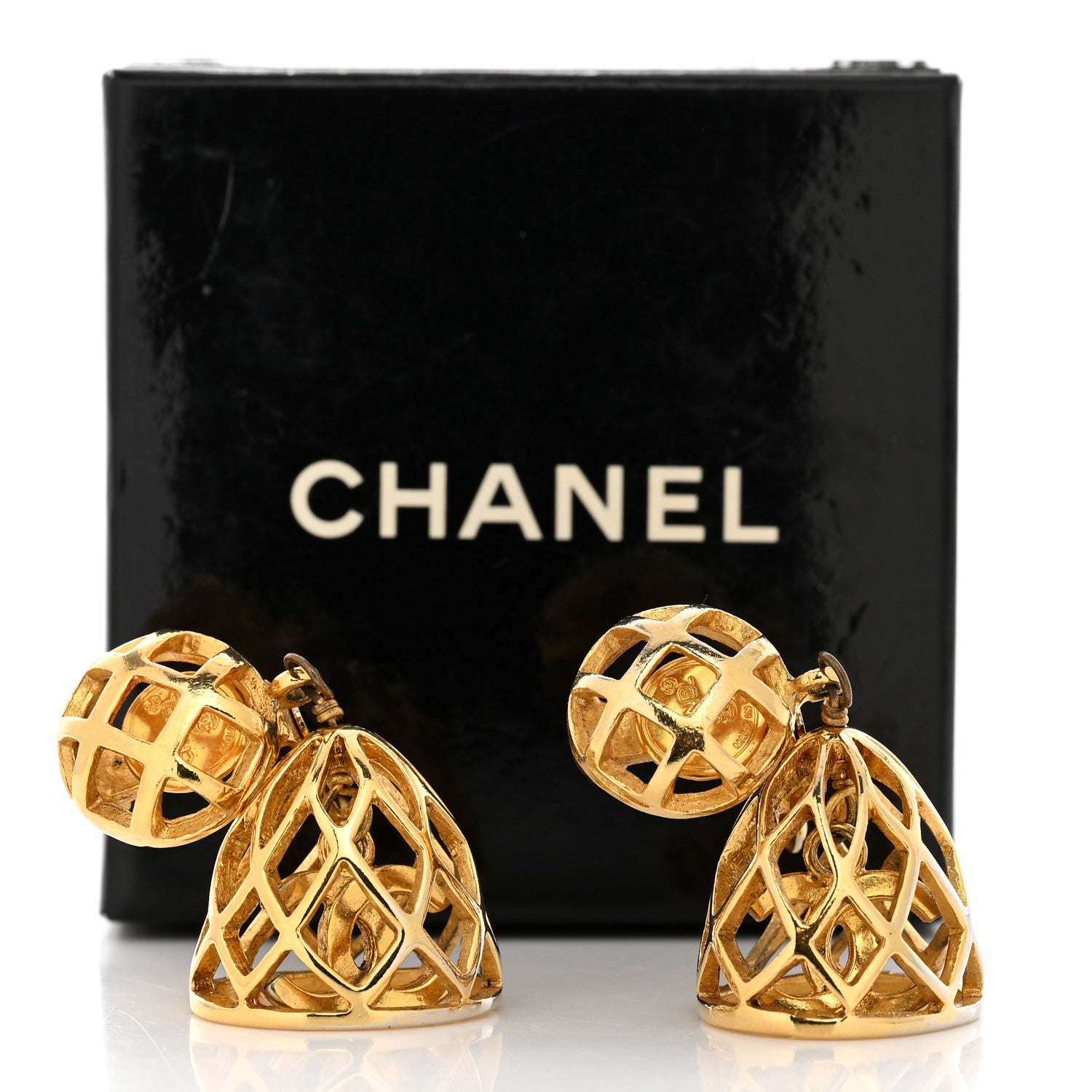 Chanel Metal CC Bird Cage Drop Clip On Earrings Gold 5 of 5