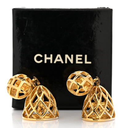 Chanel Metal CC Bird Cage Drop Clip On Earrings Gold 5 of 5