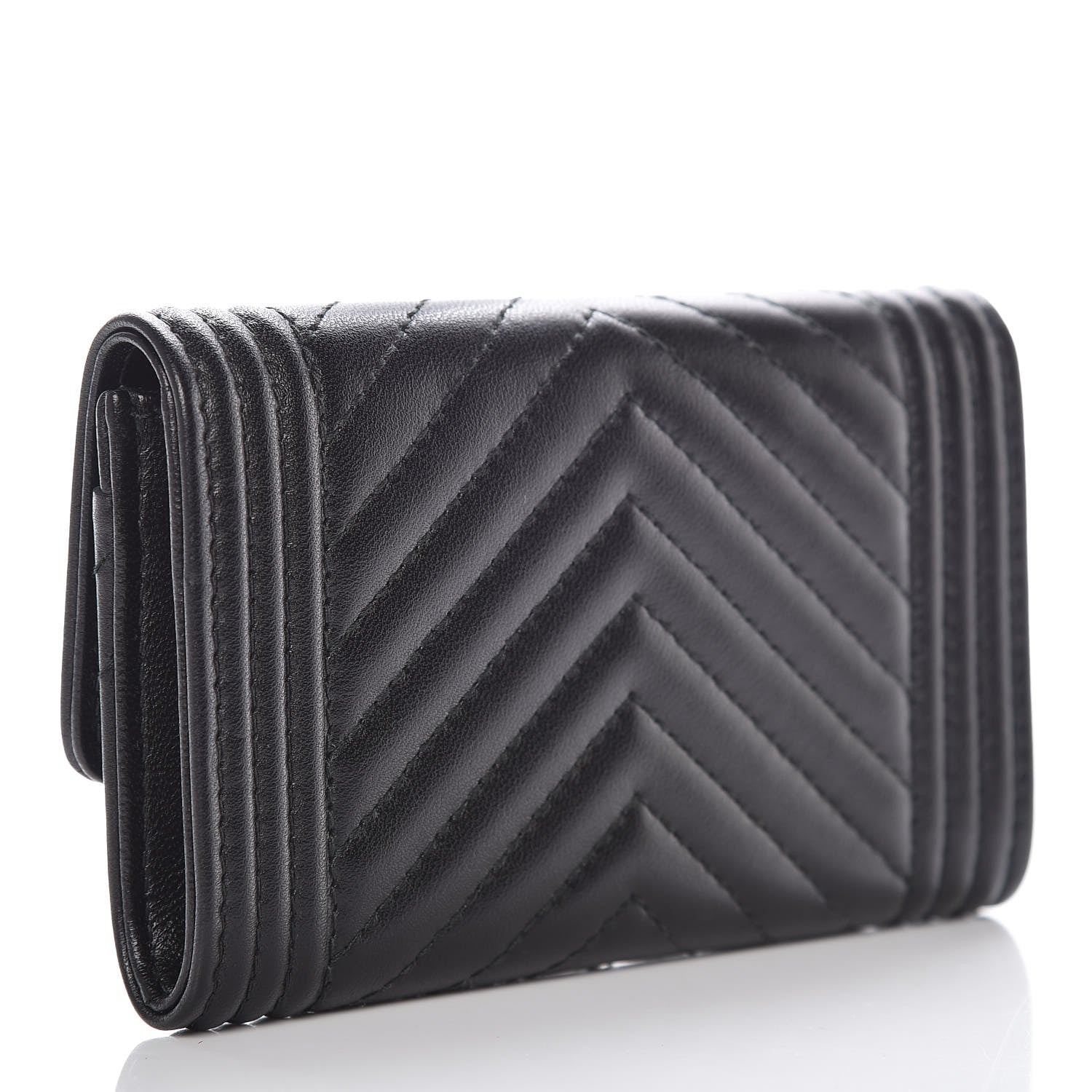 Chanel Lambskin Chevron Quilted Boy Card Holder Wallet Black 3 of 9