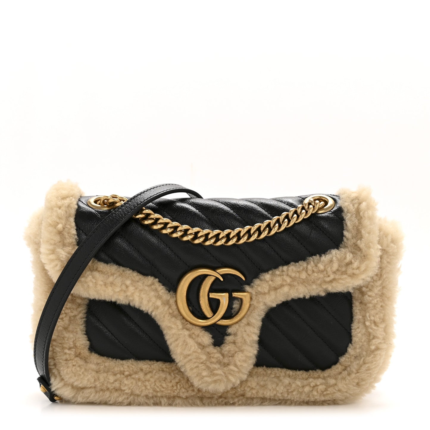 Azalea Calfskin Wool Matelasse Diagonal Small GG Marmont Shoulder Bag Black