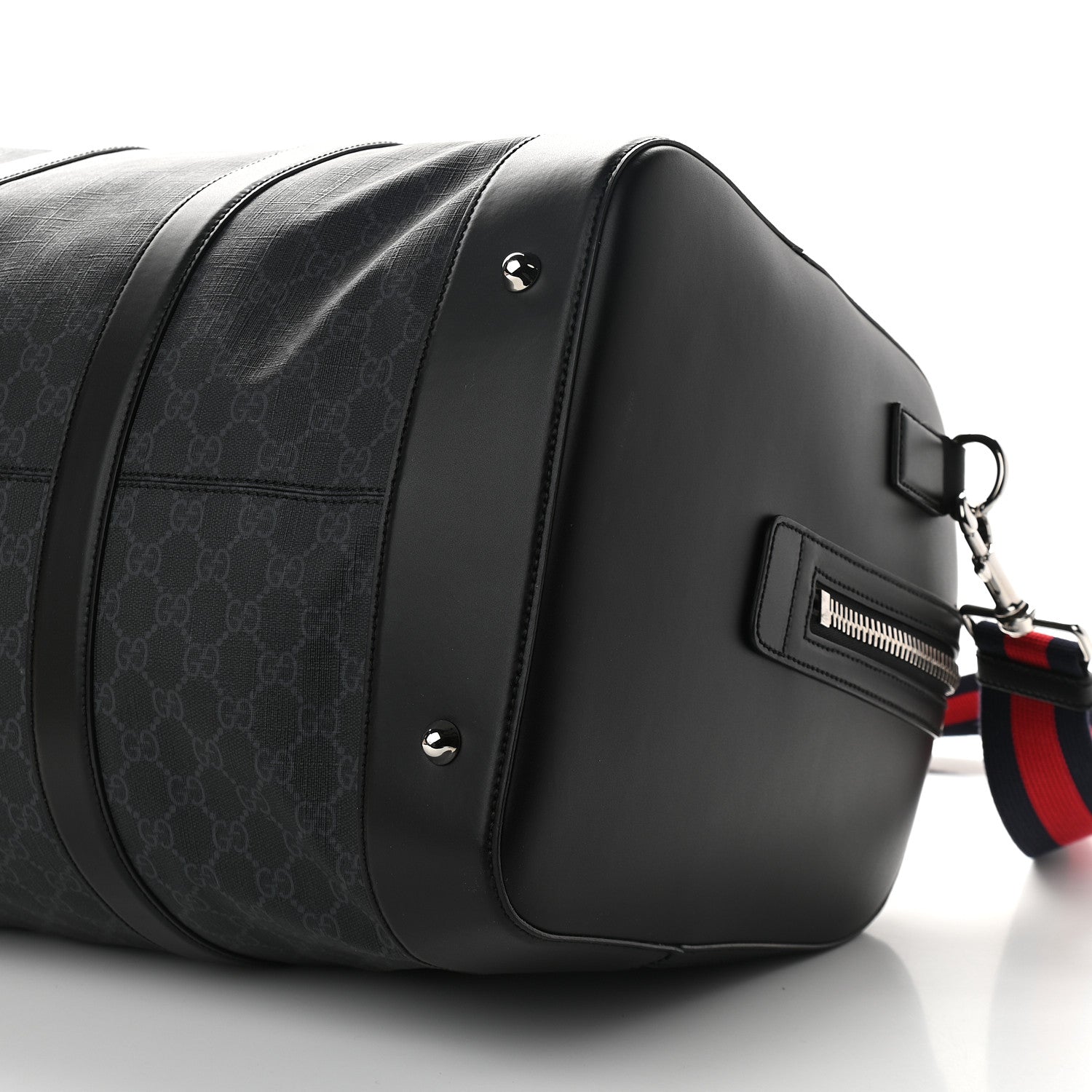 Gucci Soft GG Supreme Monogram Appia Calfskin Web Large Carry On Duffle Bag Black Grey 6 of 9