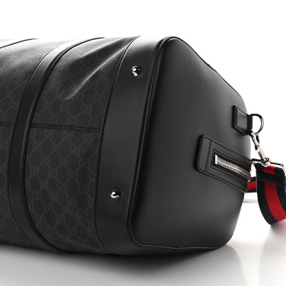 Gucci Soft GG Supreme Monogram Appia Calfskin Web Large Carry On Duffle Bag Black Grey 6 of 9