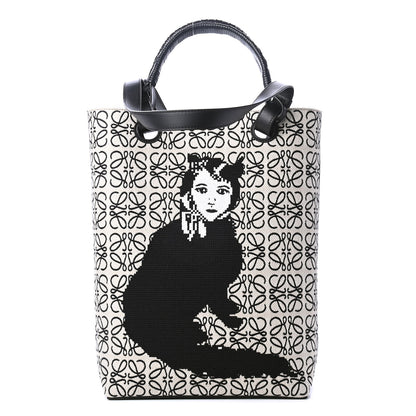 Loewe X JOE BRAINARD Canvas Calfskin Catwoman Tote Black Ecru 1 of 4