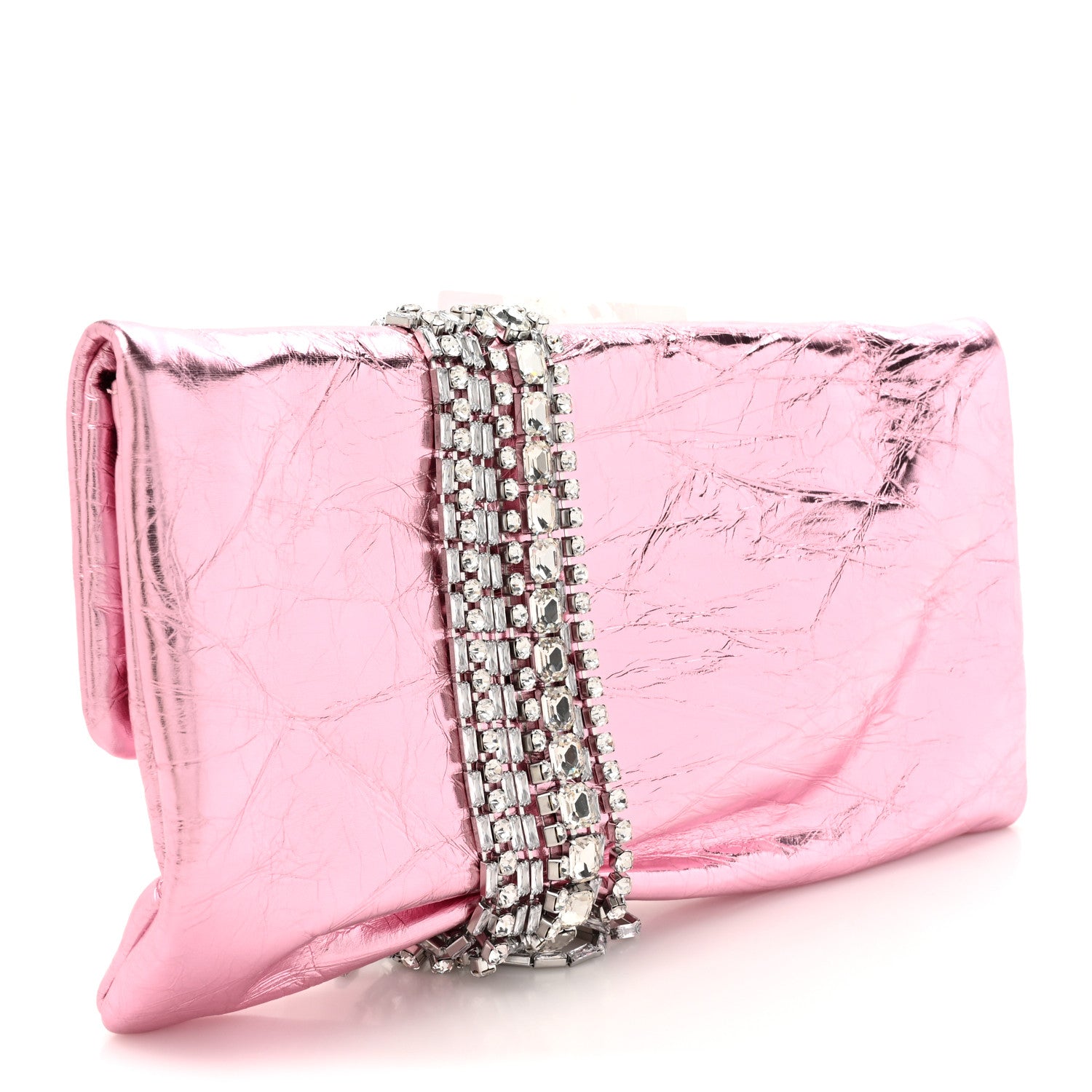 Jimmy Choo Vintage Metallic Calfskin Crystal Zandra Clutch Bag Rose Silver 3 of 7