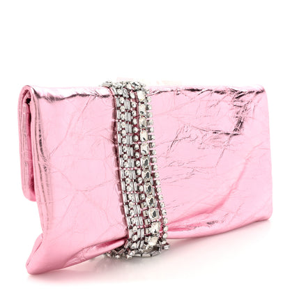 Jimmy Choo Vintage Metallic Calfskin Crystal Zandra Clutch Bag Rose Silver 3 of 7