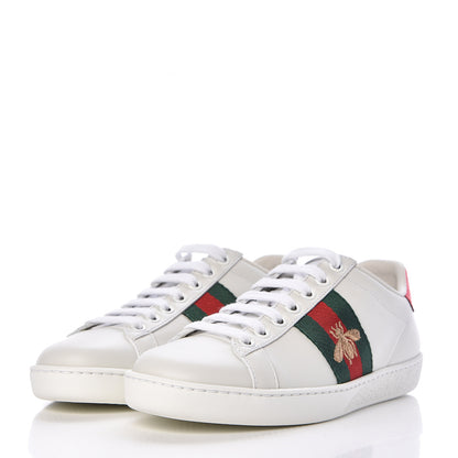 Gucci Calfskin Ayers Bee Embroidered Womens Ace Sneakers 34 White Green 3 of 10