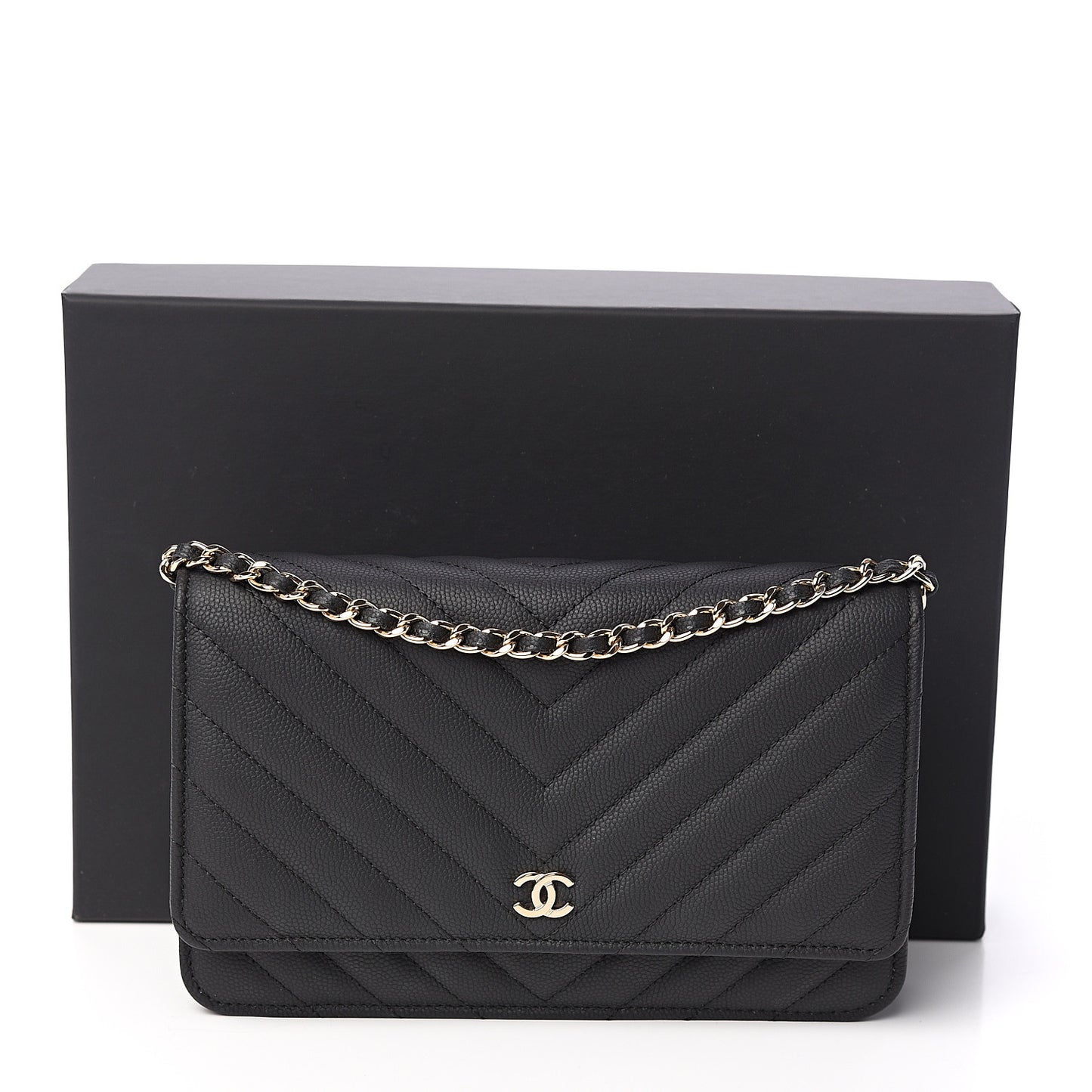 Caviar Chevron Quilted Wallet On Chain WOC Black