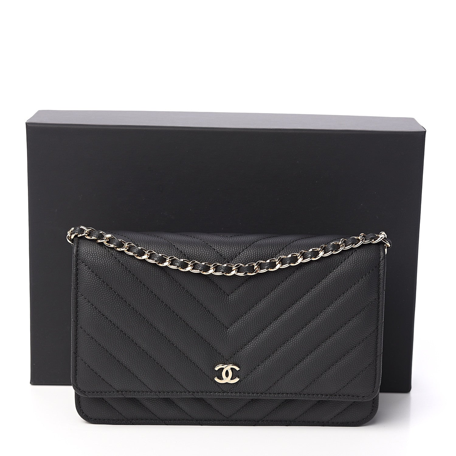 Chanel Caviar Chevron Quilted Wallet On Chain WOC Black 11 of 11