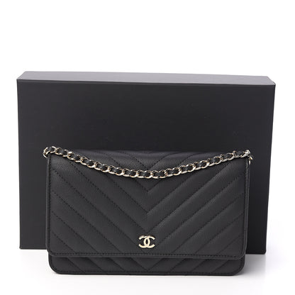 Chanel Caviar Chevron Quilted Wallet On Chain WOC Black 11 of 11