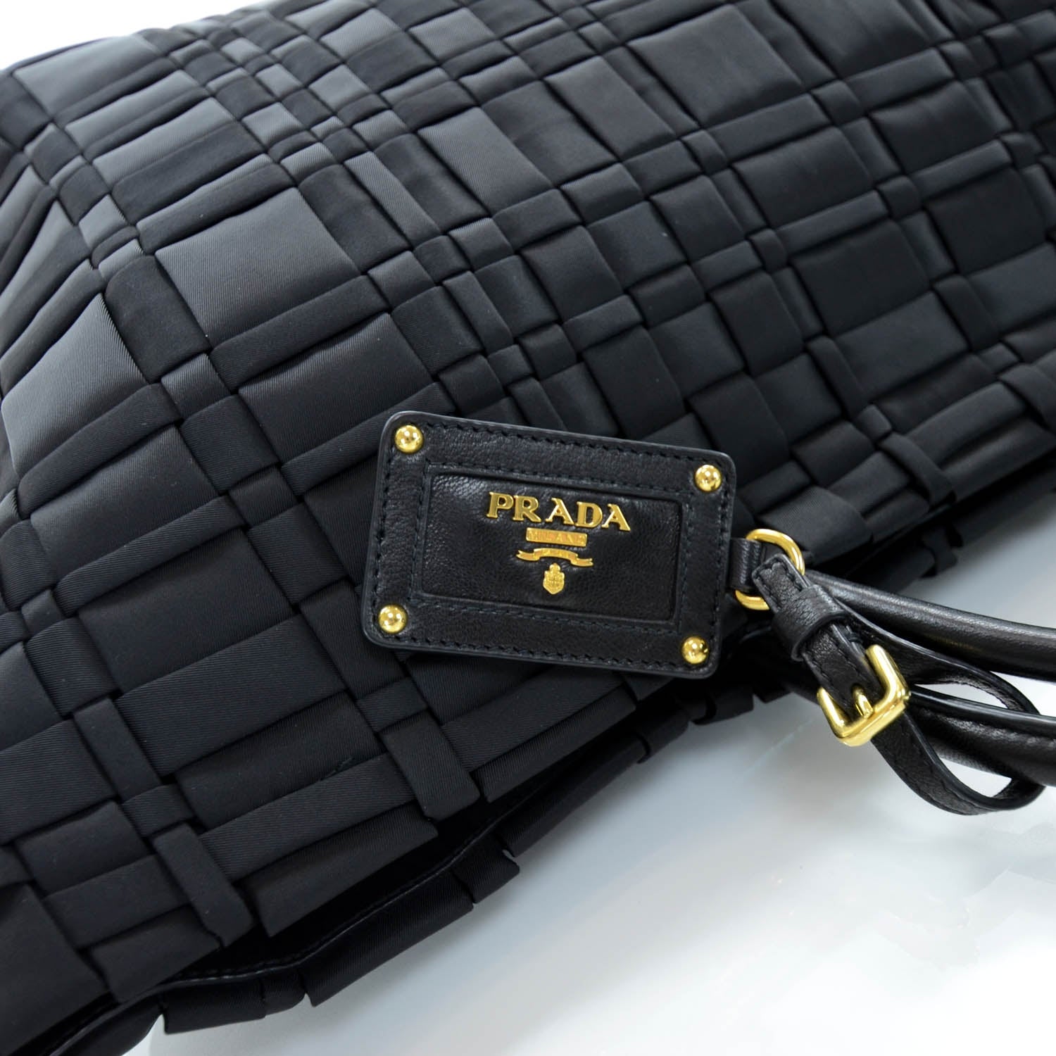 Prada Satin Woven Tote Black 7 of 11