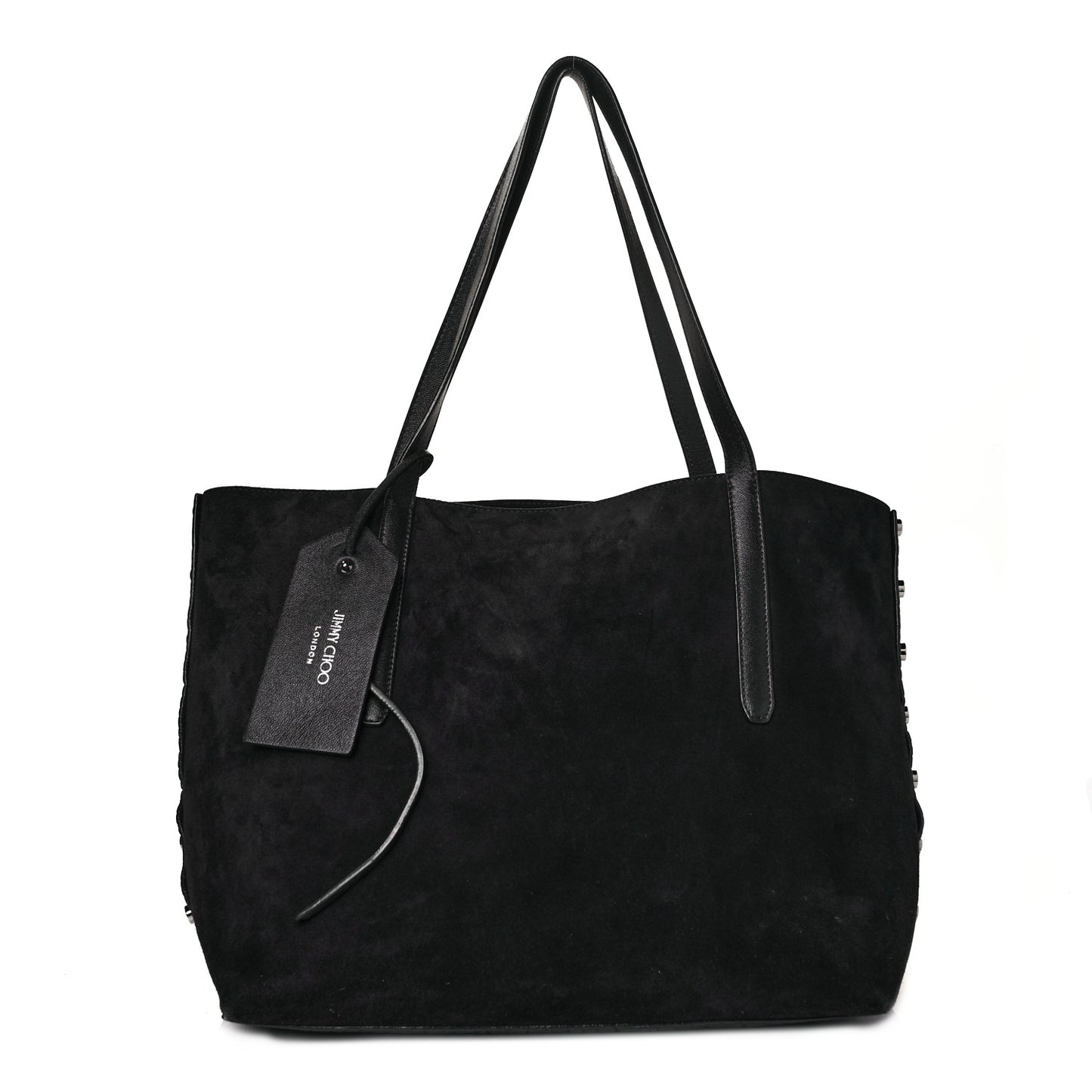 Suede Grained Calfskin Twist East West Tote Steel Black