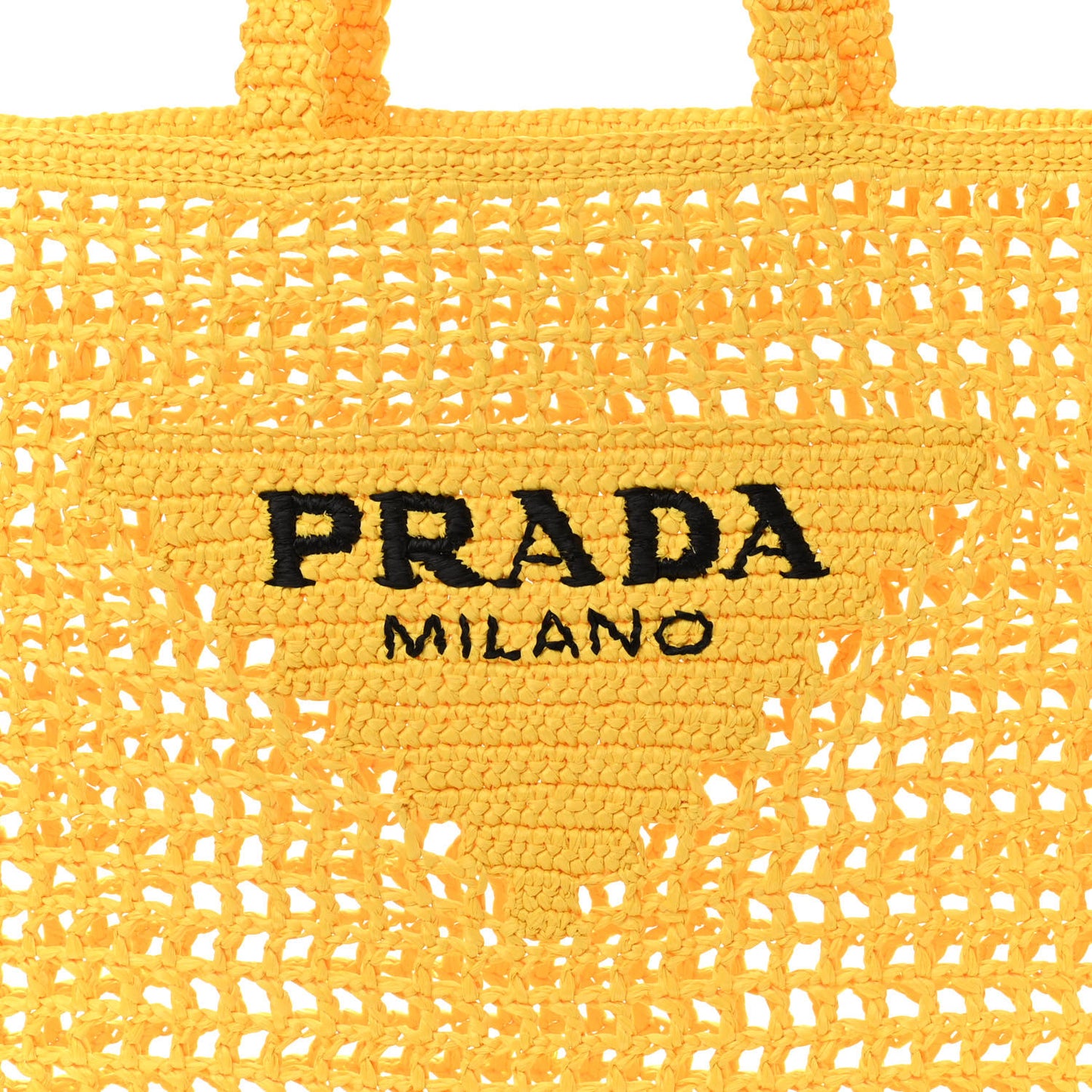 Yarn Raffia Effect Crochet Logo Embroidered Tote Bag Giallo