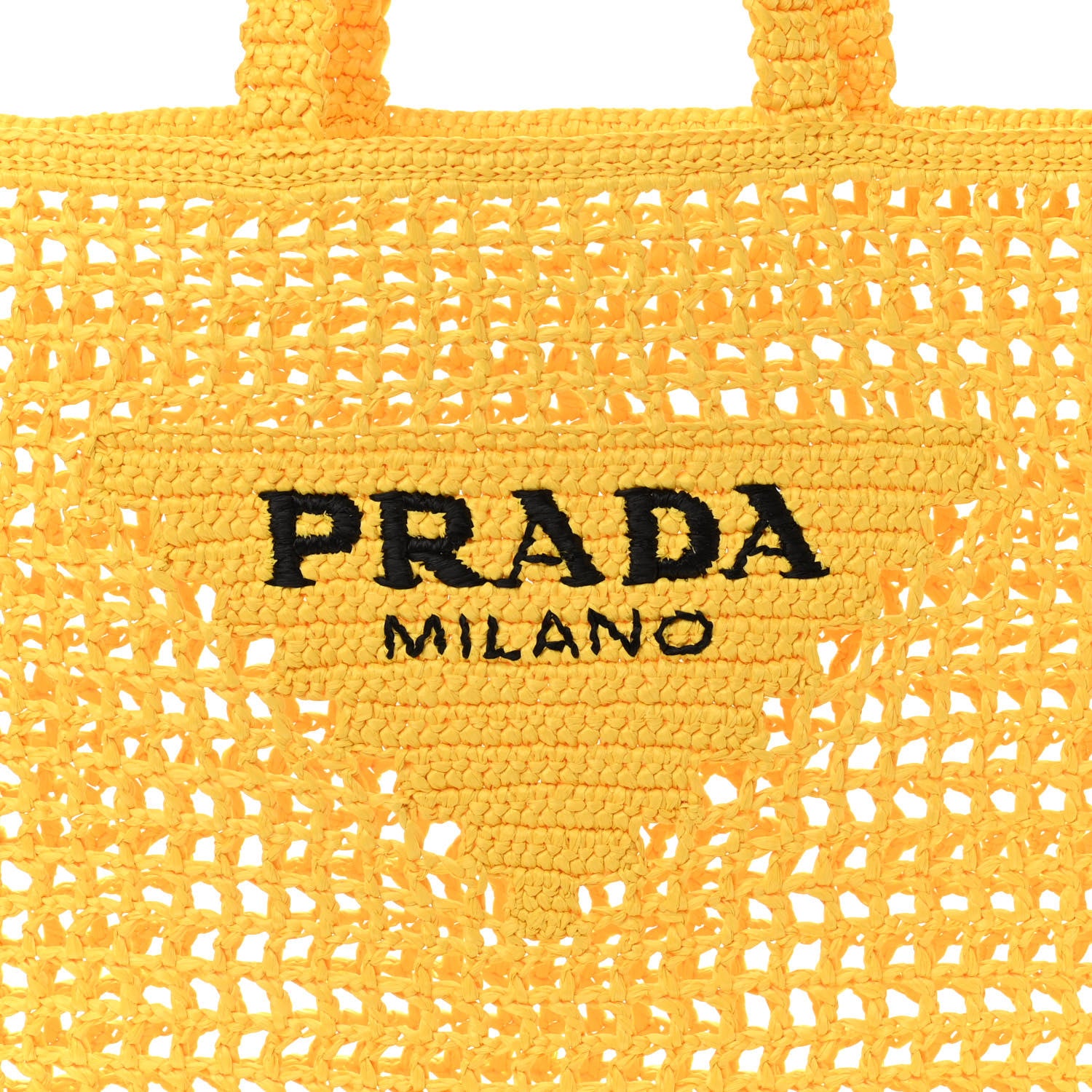 Prada Yarn Raffia Effect Crochet Logo Embroidered Tote Bag Giallo 7 of 9