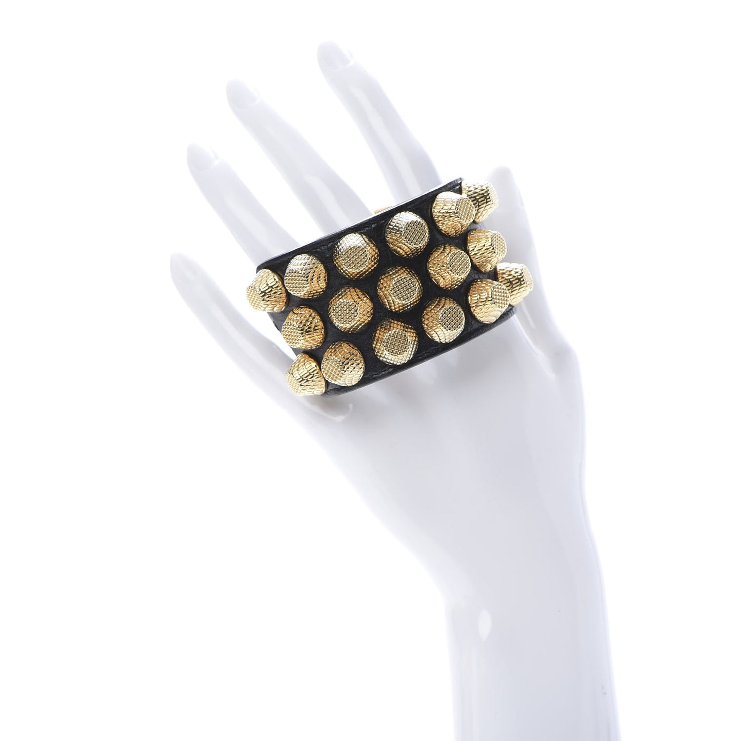 Agneau Arena Three Row Giant 21 Gold Hardware Bracelet Black