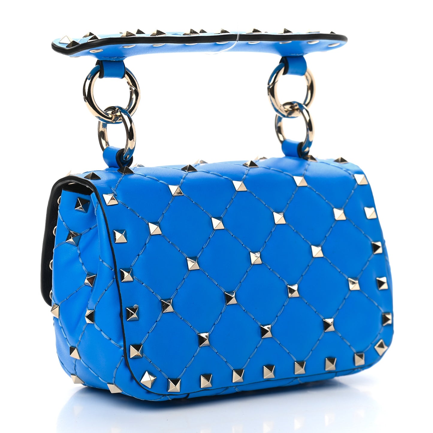 Calfskin Micro Rockstud Spike Shoulder Bag Blue Fluo