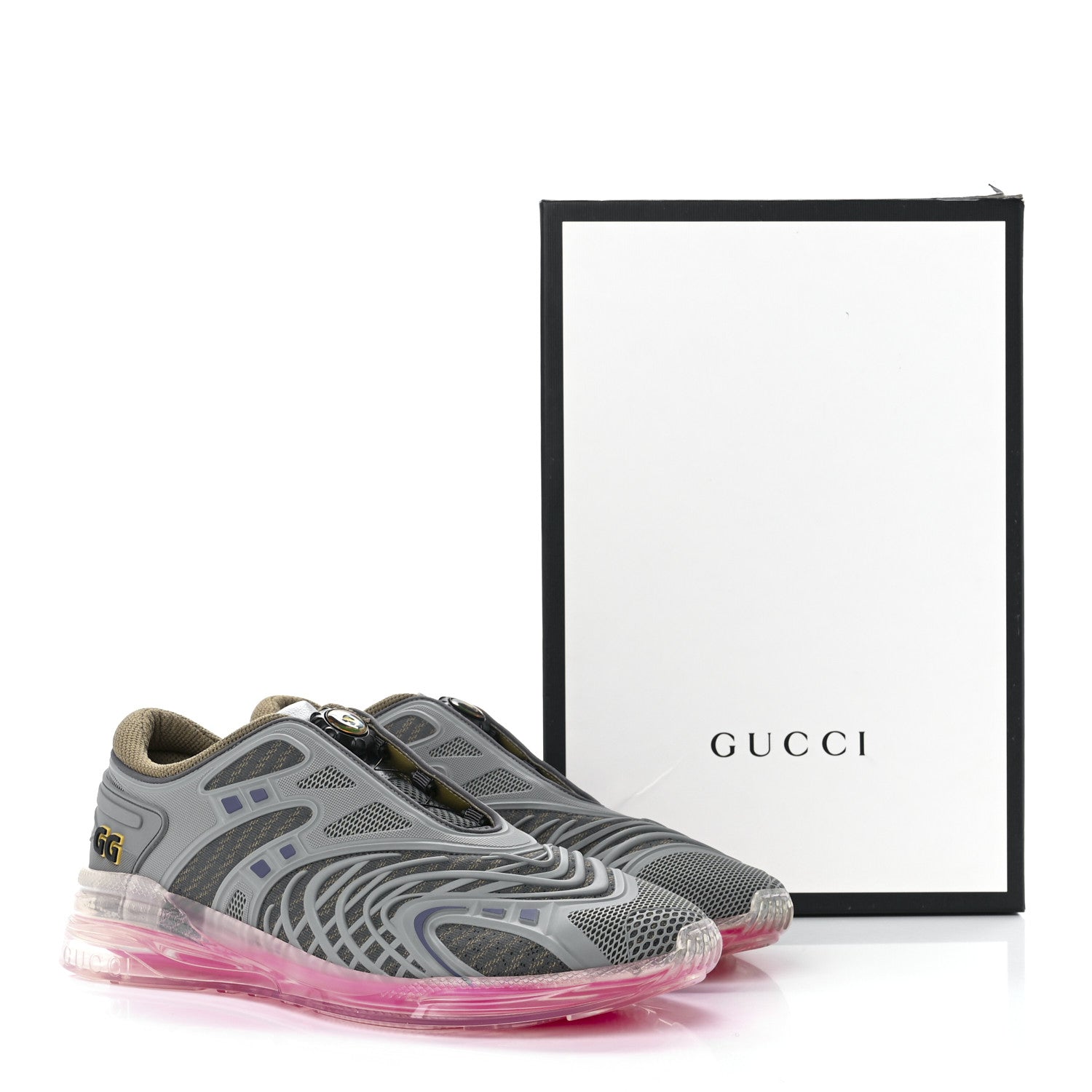 Gucci Rubber Mens Ultrapace R Mid Top Sneakers 11 Grey Black Silver Loess Oatmeal 11 of 11