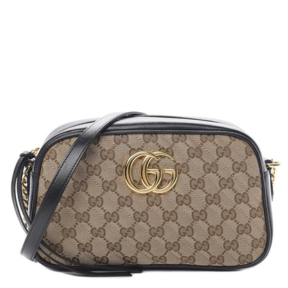 Gucci Monogram Matelasse Diagonal Small GG Marmont Chain Shoulder Bag Beige Black 1 of 10