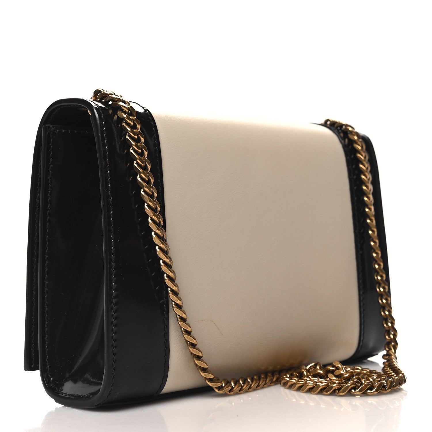 Saint Laurent Nappa Patent Calfskin Two-Toned Small Monogram Kate Satchel Alabastro Black 3 of 10