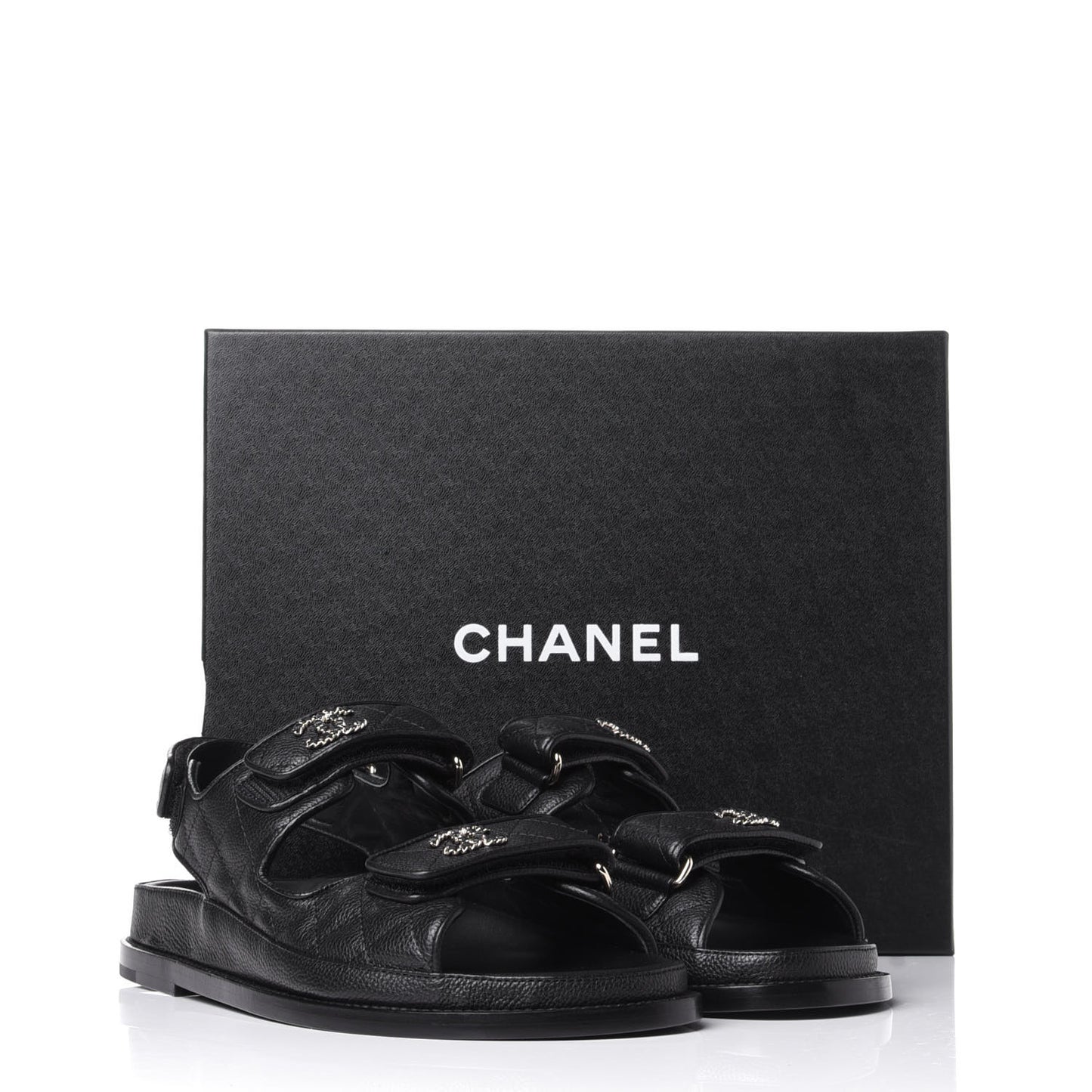 Grained Calfskin Velcro Dad Sandals 38.5 Black