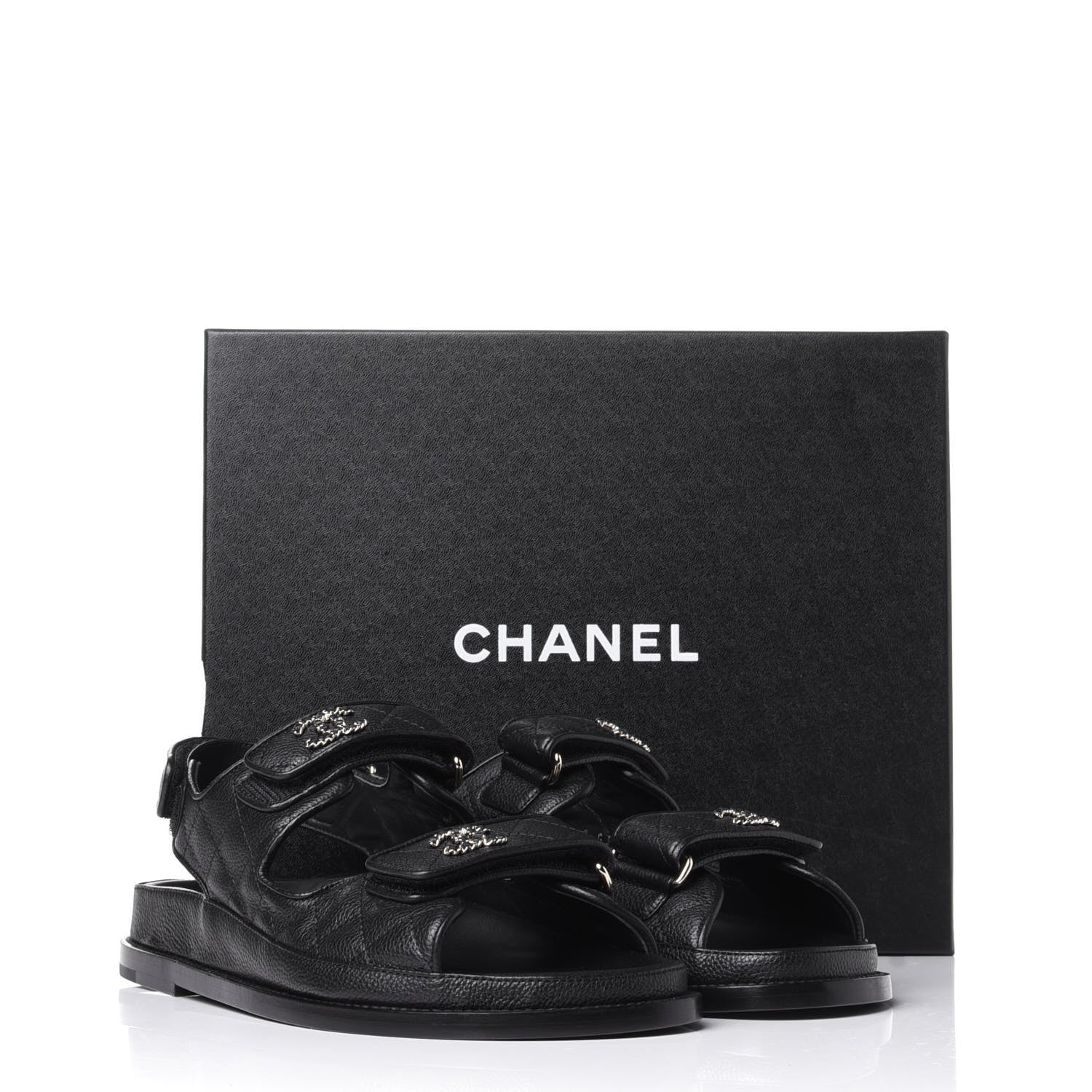 Chanel Grained Calfskin Velcro Dad Sandals 38.5 Black 11 of 11