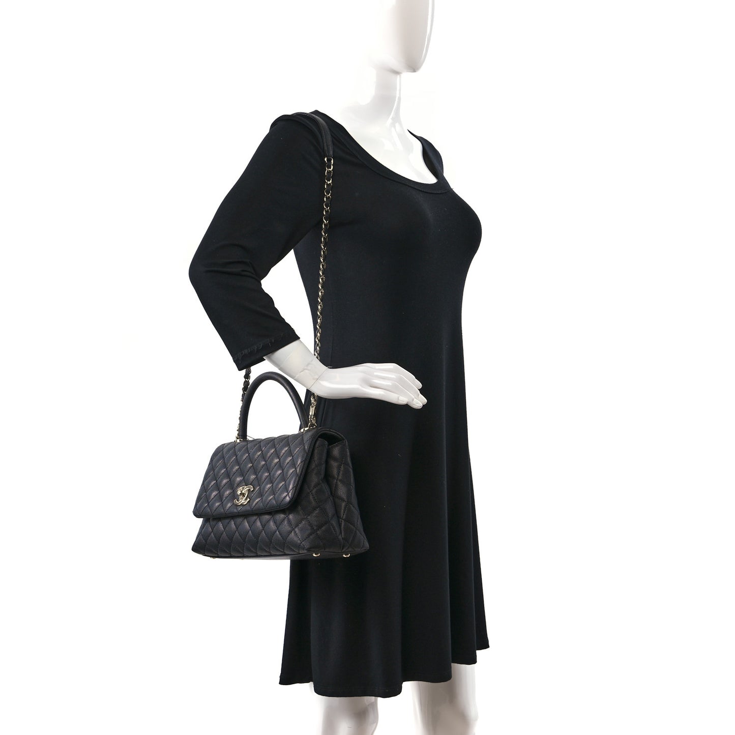 Caviar Quilted Small Coco Handle Flap Black