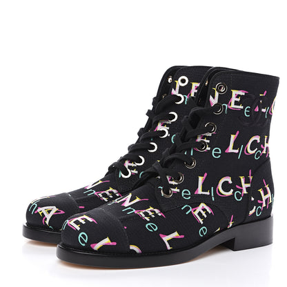 Chanel Tweed Lace Up Short Boots 37.5 Black Ecru Green Red 3 of 8