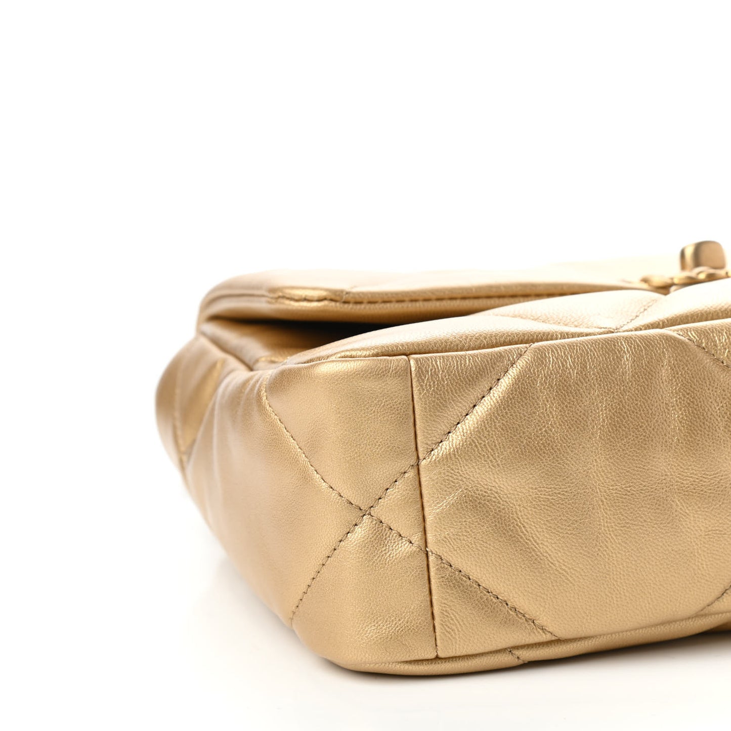 Metallic Goatskin Quilted Medium Chanel 19 Flap Gold