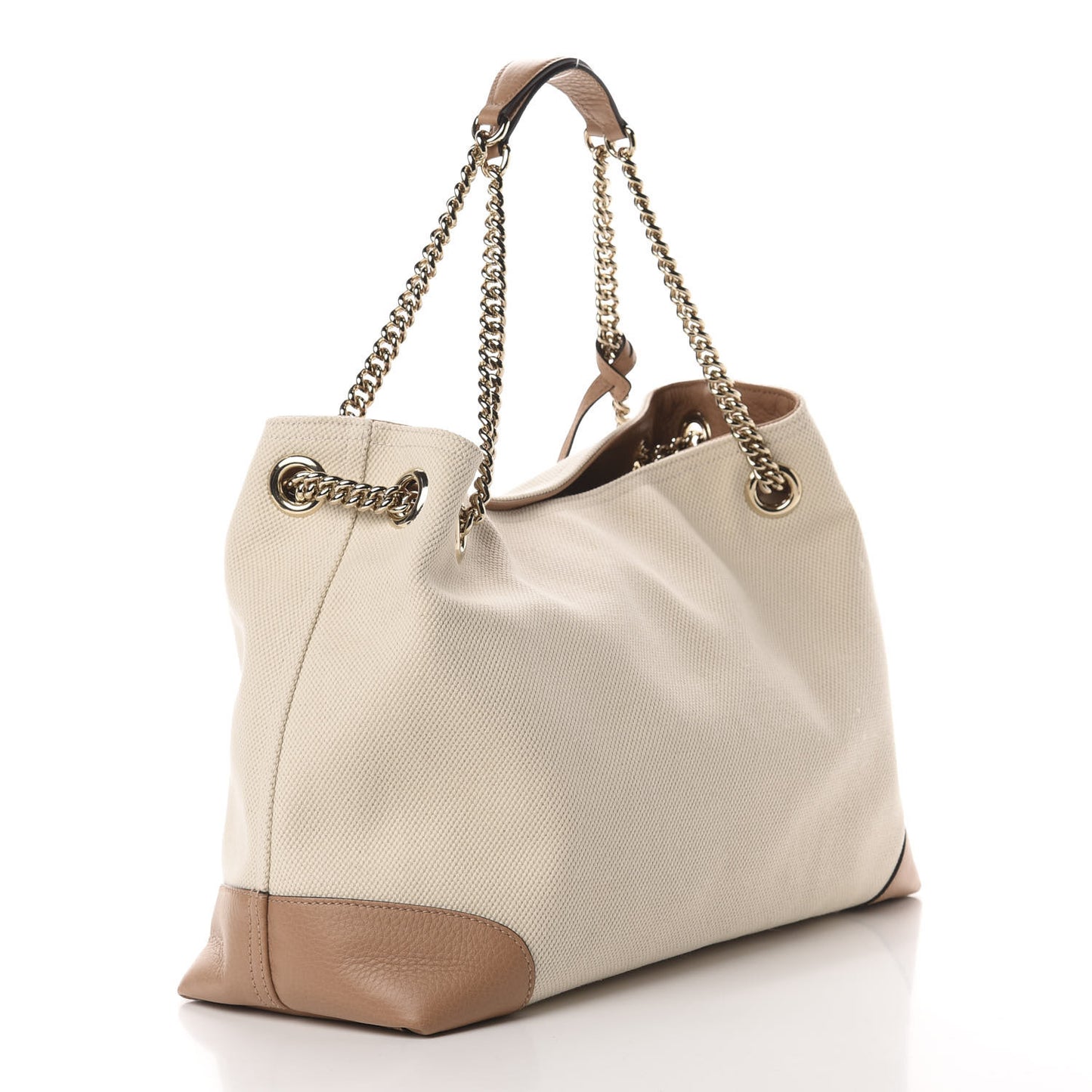 Linen Canvas Pebbled Calfskin Medium Soho Chain Shoulder Bag White Camelia